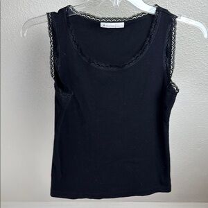 JM COLLECTION Black Lace Trim Tank Top. Medium Petite